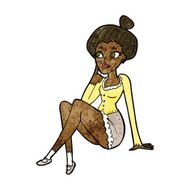 cartoon attractive woman sitting thinking N5