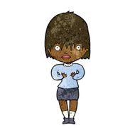 cartoon woman making Who Me? gesture N29