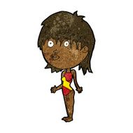 cartoon woman in swimsuit shrugging shoulders N6