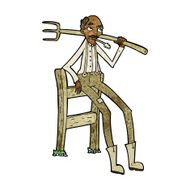 cartoon old farmer leaning on fence N5