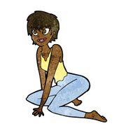 cartoon happy woman sitting on floor N14