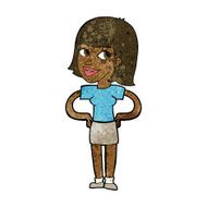 cartoon happy woman with hands on hips N12
