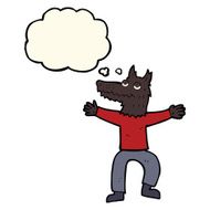 cartoon wolf man with thought bubble N60