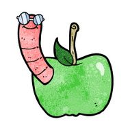 Cartoon Apple With Worm N44