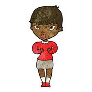 cartoon woman gesturing at self N19