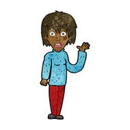 cartoon shocked woman waving hand N7
