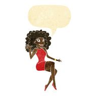 cartoon sitting woman waving with speech bubble N11