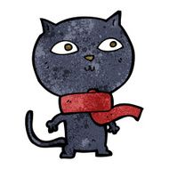 cartoon black cat wearing scarf N3