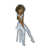 cartoon pretty girl on stool N6