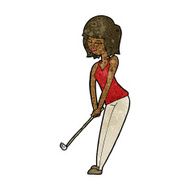 Cartoon Woman Playing Golf N16