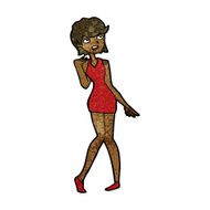 cartoon woman in cocktail dress N14