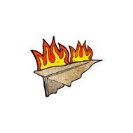 cartoon burning paper aeroplane N3