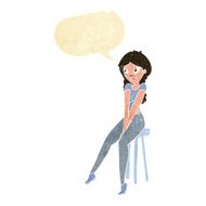 cartoon pretty girl on stool with speech bubble N11