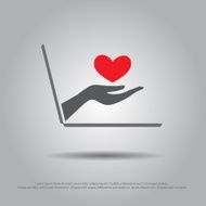 hand hold heart from the laptop vector icon