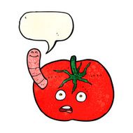 cartoon tomato with worm speech bubble N7