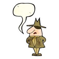cartoon man in coat and hat with speech bubble N11