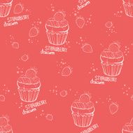 Seamless pattern with strawberry muffin