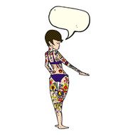 cartoon bikini girl covered in tattoos with speech bubble N11