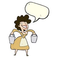 cartoon milkmaid carrying buckets with speech bubble N8