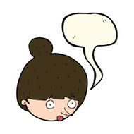 cartoon surprised woman&#039;s face with speech bubble N11