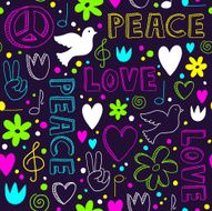 Neon hand-drawn seamless pattern with symbols of peace