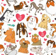 Seamless pattern with dogs and hearts