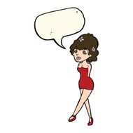 cartoon woman posing in dress with speech bubble N47