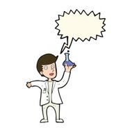 cartoon happy scientist with speech bubble N11