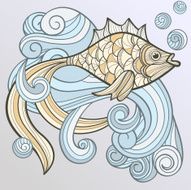 vector abstract fish on splash of water and bubbles