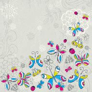 hand draw butterflies on grunge grey background