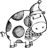 Sketch Doodle Christmas Cow