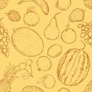 Vector Seamless Pattern of Sketch Fruits