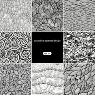 Set of eight black and white wave patterns