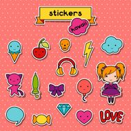 Set of decorative design elements kawaii doodles