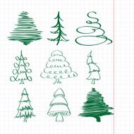 Christmas trees sketch collection cartoon vector illustration