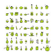 Kitchen utensils characters sketch drawing icons for your design