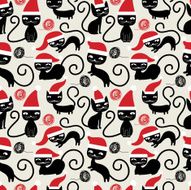 Seamless pattern with fanny cats in christmas hats