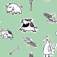 Seamless pattern cows hens pigs