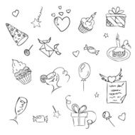 birthday hand drawn sketch icons