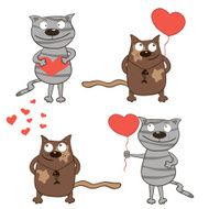 Cartoon cats and hearts