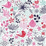 colorful floral seamless background with birds