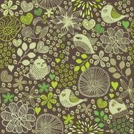 retro floral seamless pattern with birds N2