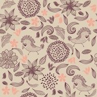 retro floral seamless pattern with parrots