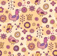 Seamless pattern with birds and flowers N5