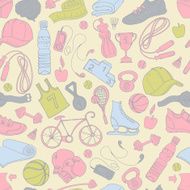 Sport and fitness seamless doodle pattern N2