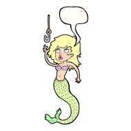 cartoon mermaid and fish hook with speech bubble N10