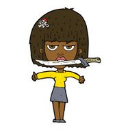 cartoon woman with knife between teeth N27