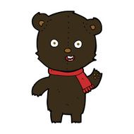 cartoon waving black bear cub with scarf N4