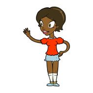 cartoon waving woman N99
