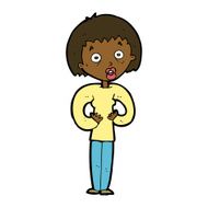 cartoon woman gesturing at self N20